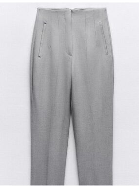 Zara Grey Cigarette Pants XL NWT Tailored Work Trousers High Rise Slim Fit